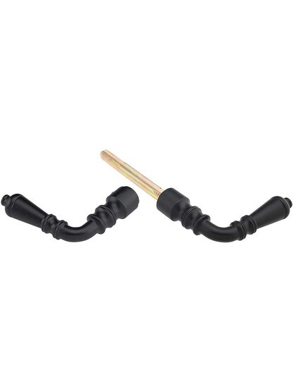 Pair of Victorian Turned Levers For Rim Locks In Black Iron.